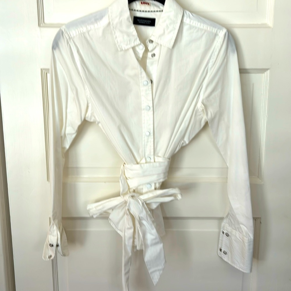 White wrap tie shirt